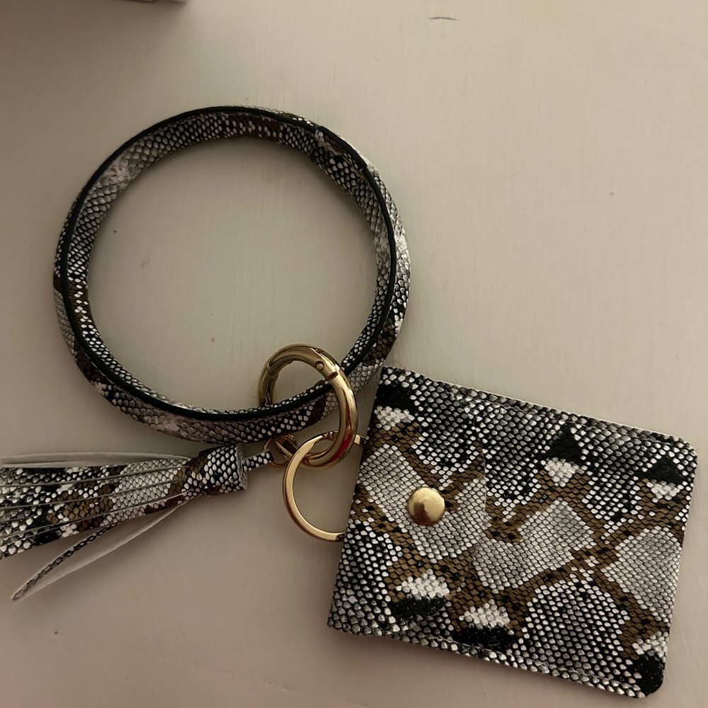 Snake Print Keychain Bracelet with Card Holder and Tassel